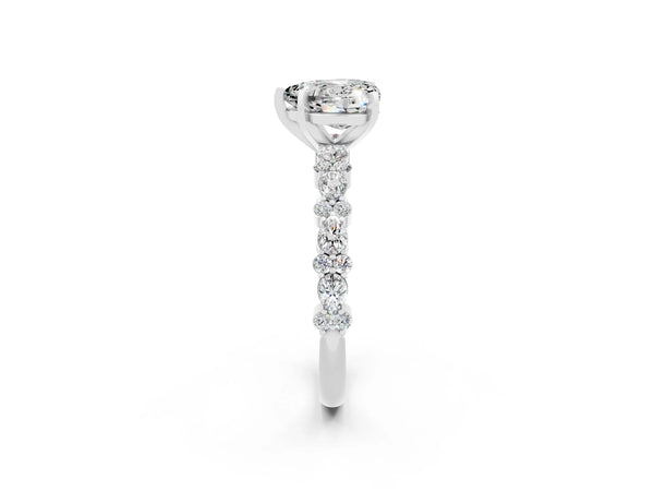 White gold Heart Cut Moissanite Side Stone Solitaire Ring with Round  and Four-Prong Setting