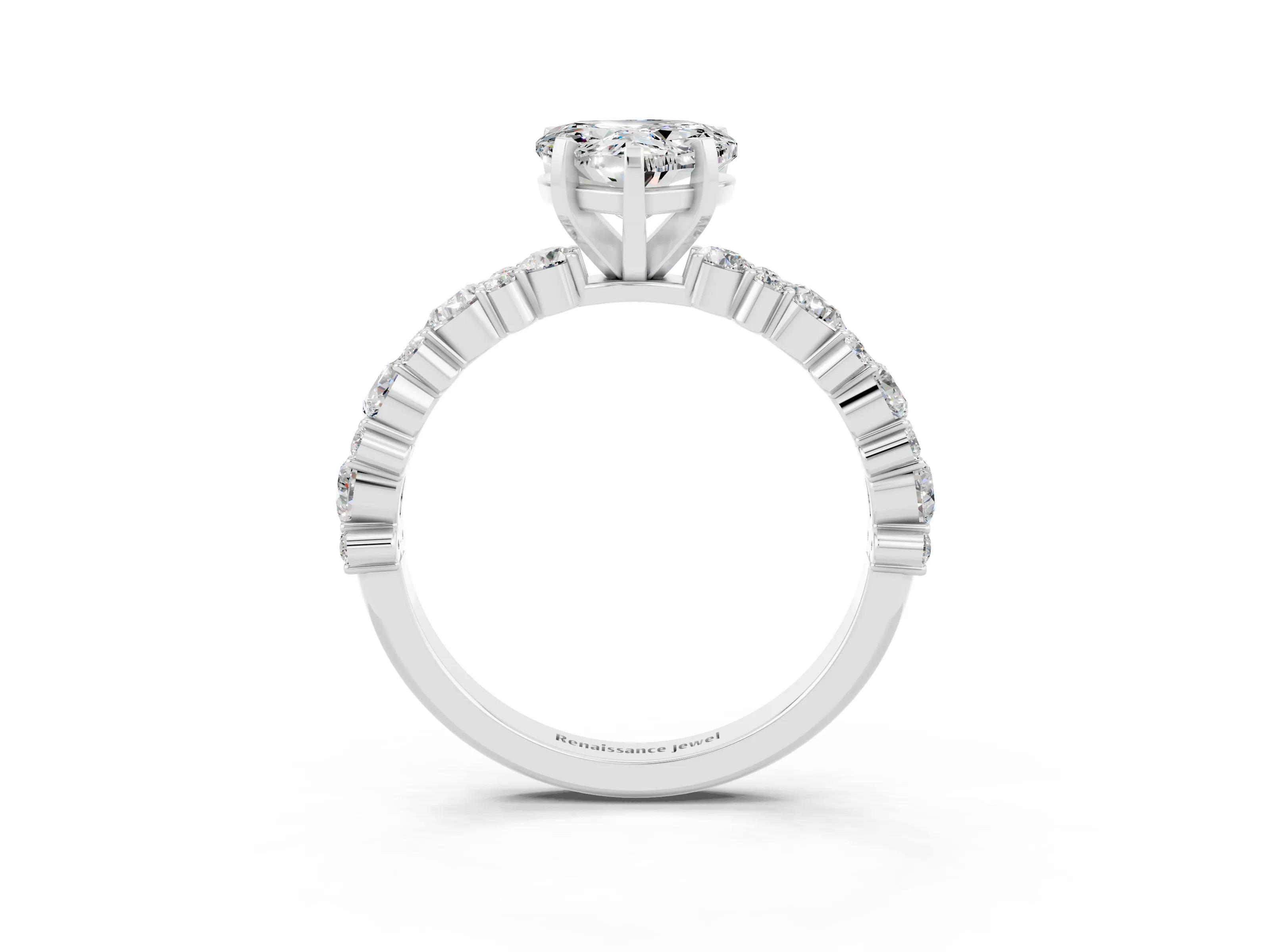 White gold Heart Cut Moissanite Side Stone Solitaire Ring with Round  and Four-Prong Setting_51