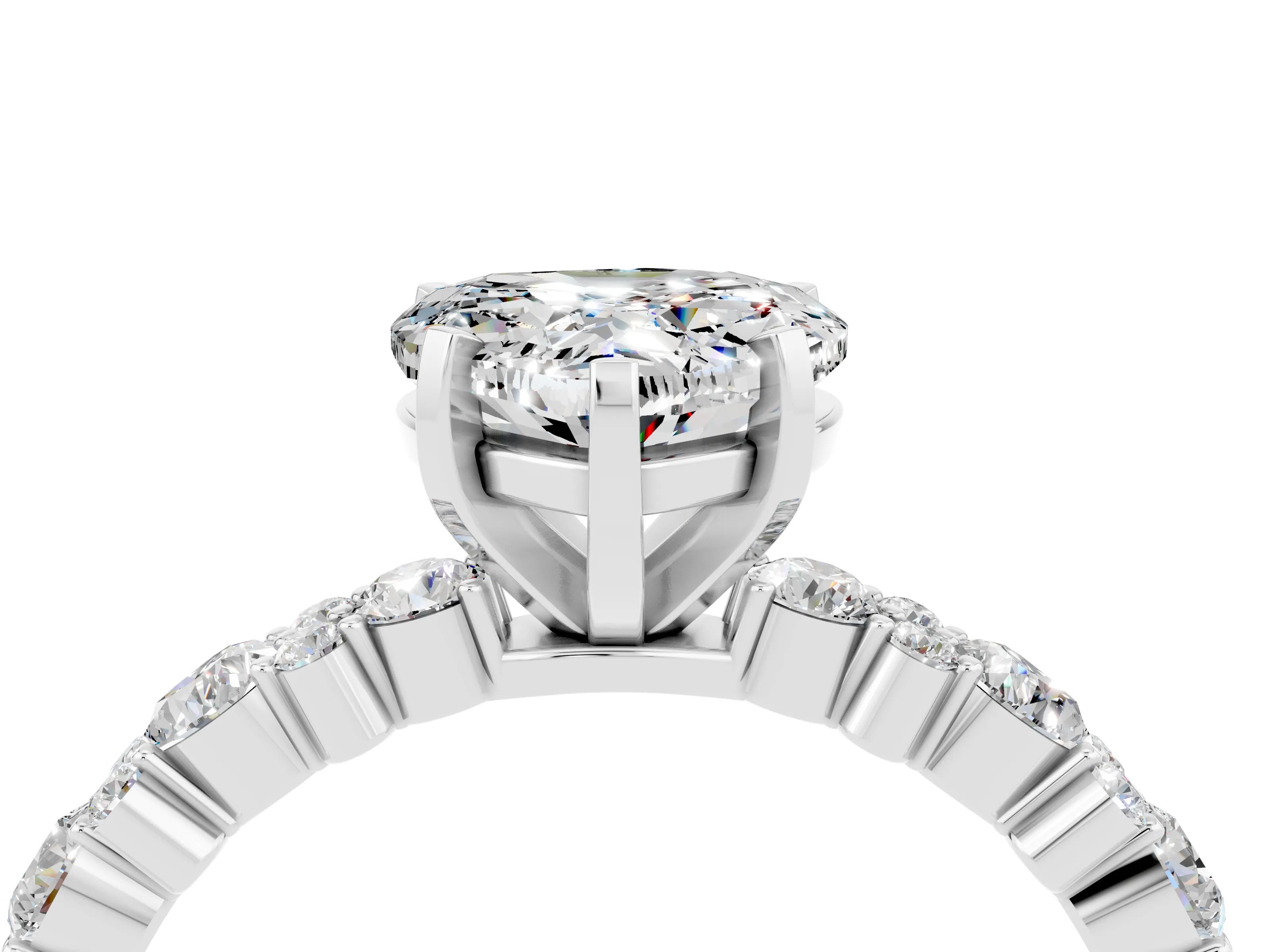 White gold Heart Cut Moissanite Side Stone Solitaire Ring with Round  and Four-Prong Setting_52