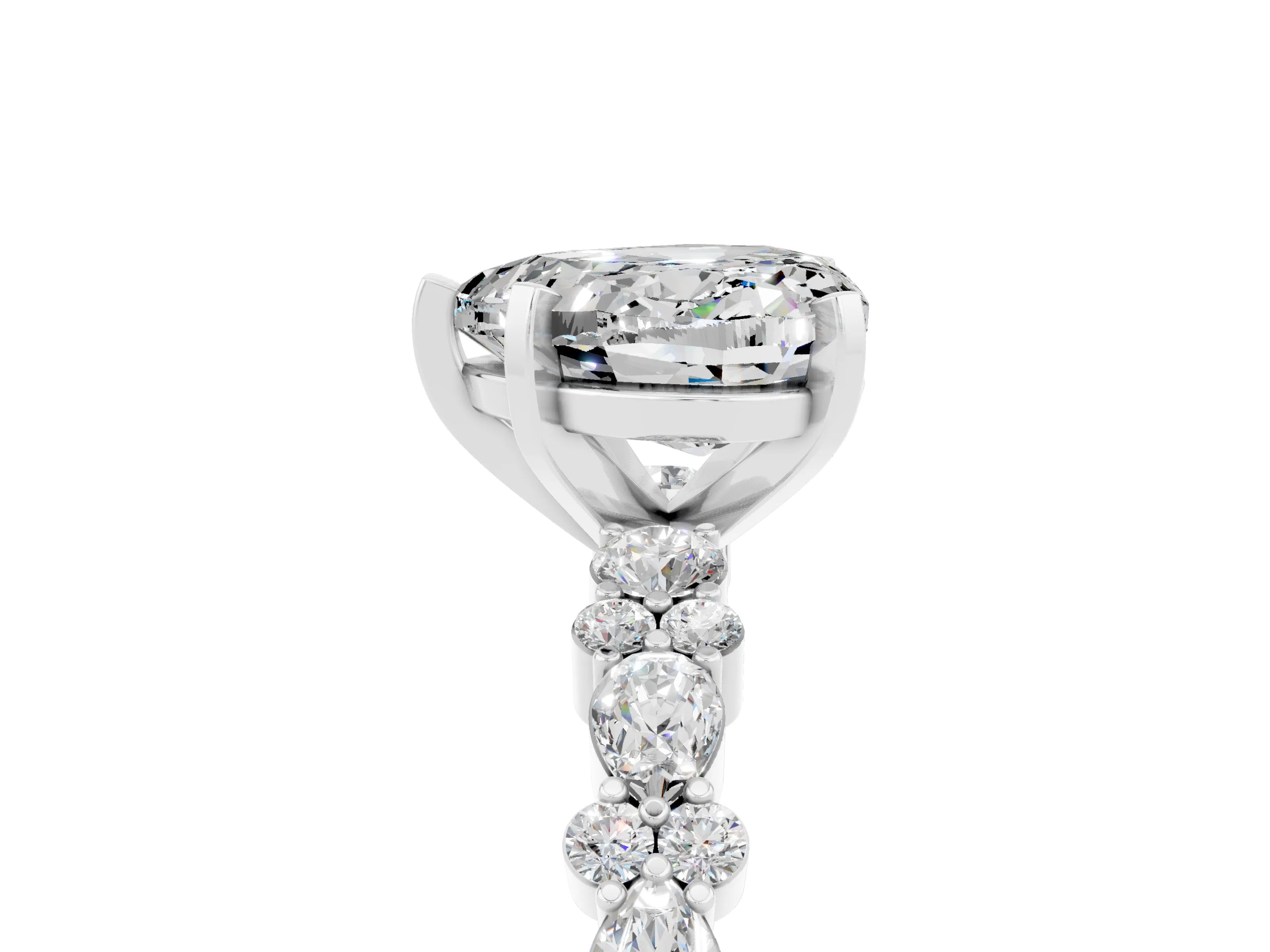 White gold Heart Cut Moissanite Side Stone Solitaire Ring with Round  and Four-Prong Setting_53
