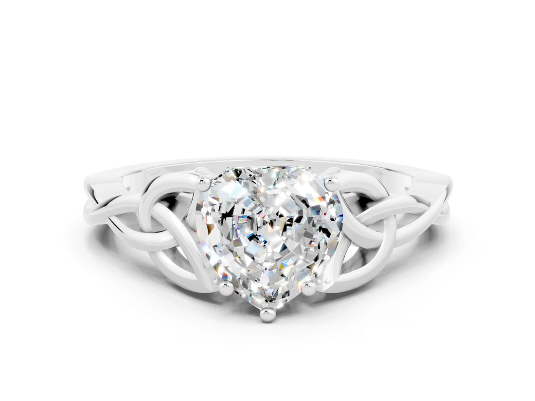 White gold Heart Cut Moissanite Solitaire Celtic Knot Ring with Four-Prong Setting_12