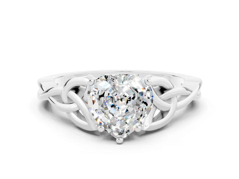 White gold Heart Cut Moissanite Solitaire Celtic Knot Ring with Four-Prong Setting_12