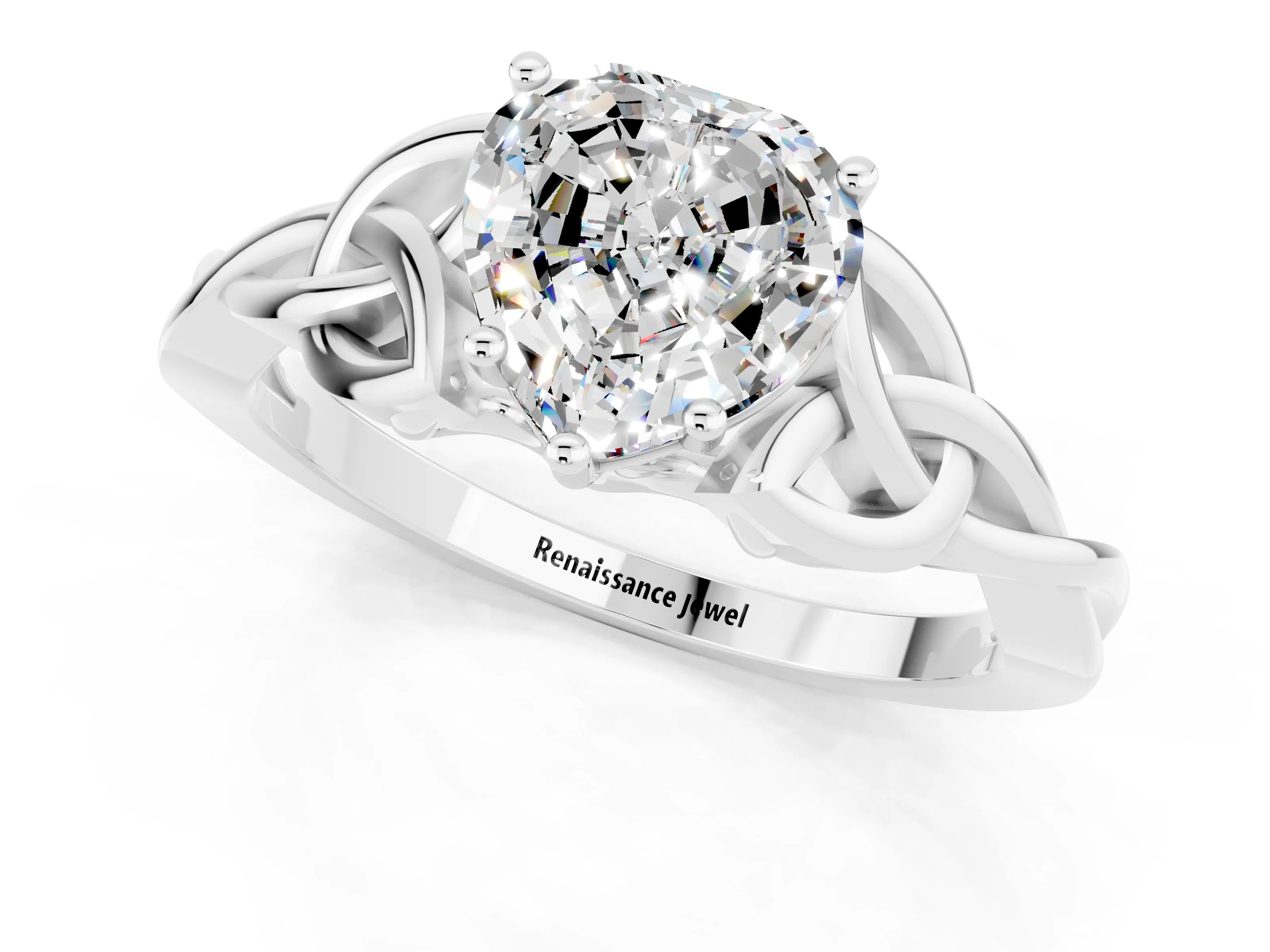 White gold Heart Cut Moissanite Solitaire Celtic Knot Ring with Four-Prong Setting_13