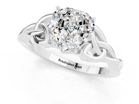 White gold Heart Cut Moissanite Solitaire Celtic Knot Ring with Four-Prong Setting_13