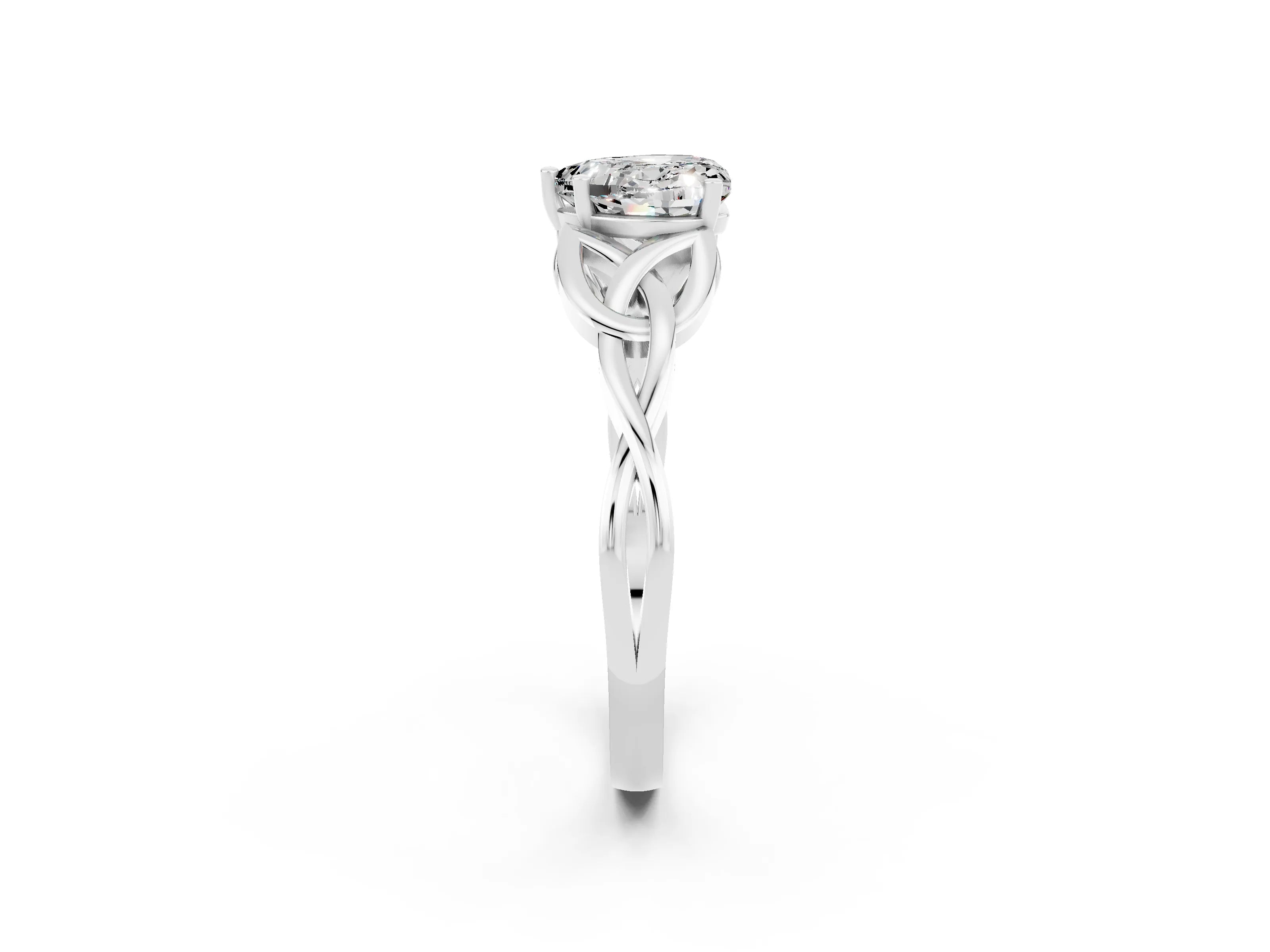 White gold Heart Cut Moissanite Solitaire Celtic Knot Ring with Four-Prong Setting_14