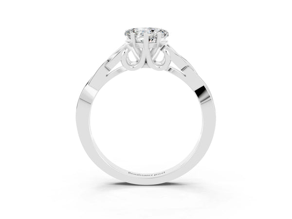 Platinum Heart Cut Moissanite Solitaire Celtic Knot Ring with Four-Prong Setting