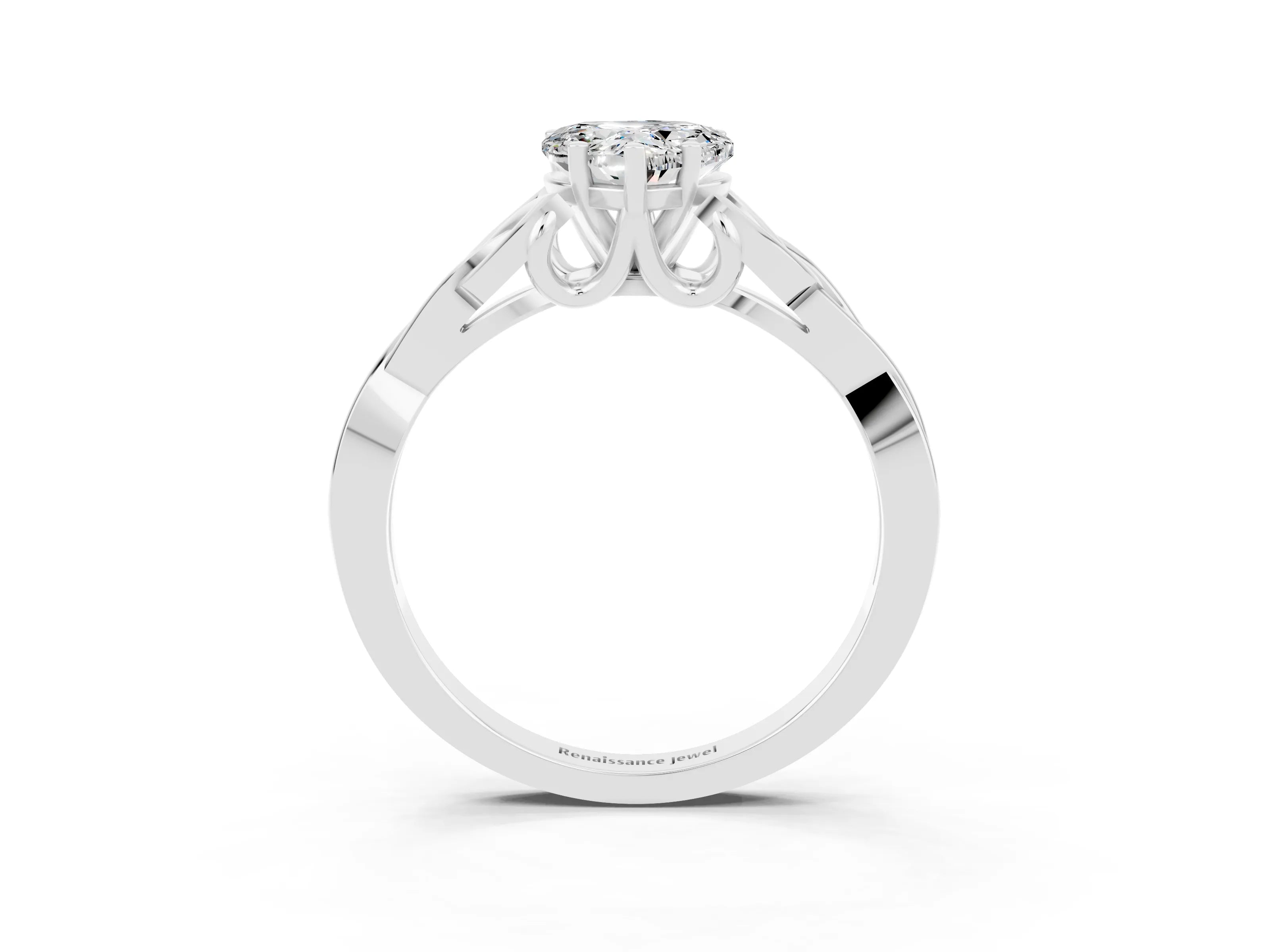 White gold Heart Cut Moissanite Solitaire Celtic Knot Ring with Four-Prong Setting_15