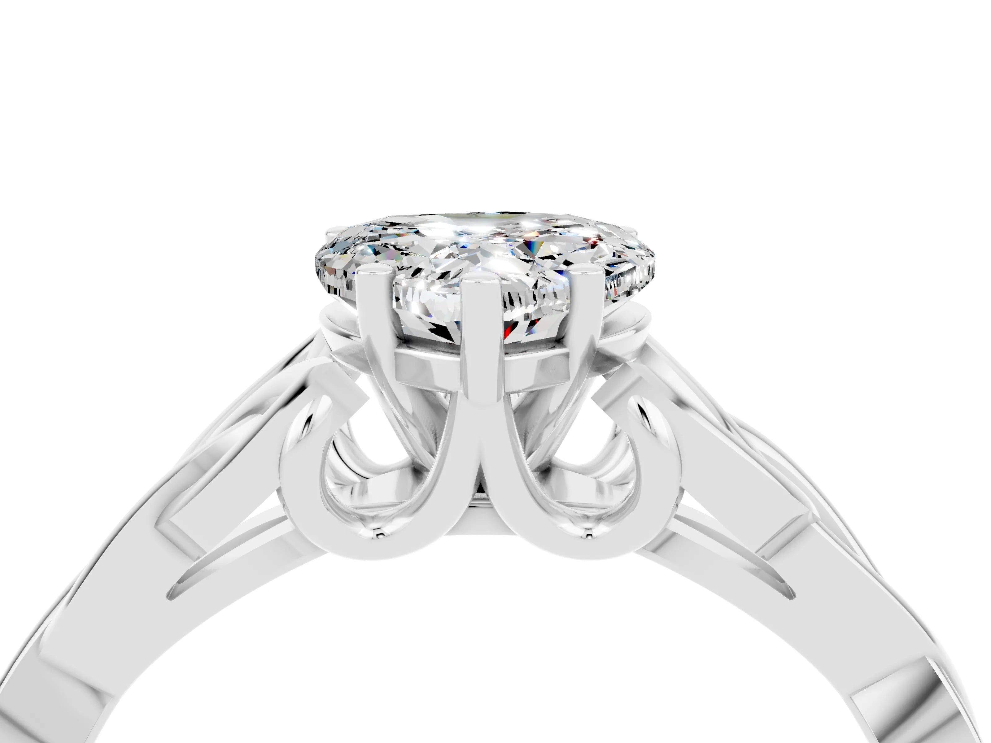 White gold Heart Cut Moissanite Solitaire Celtic Knot Ring with Four-Prong Setting_16
