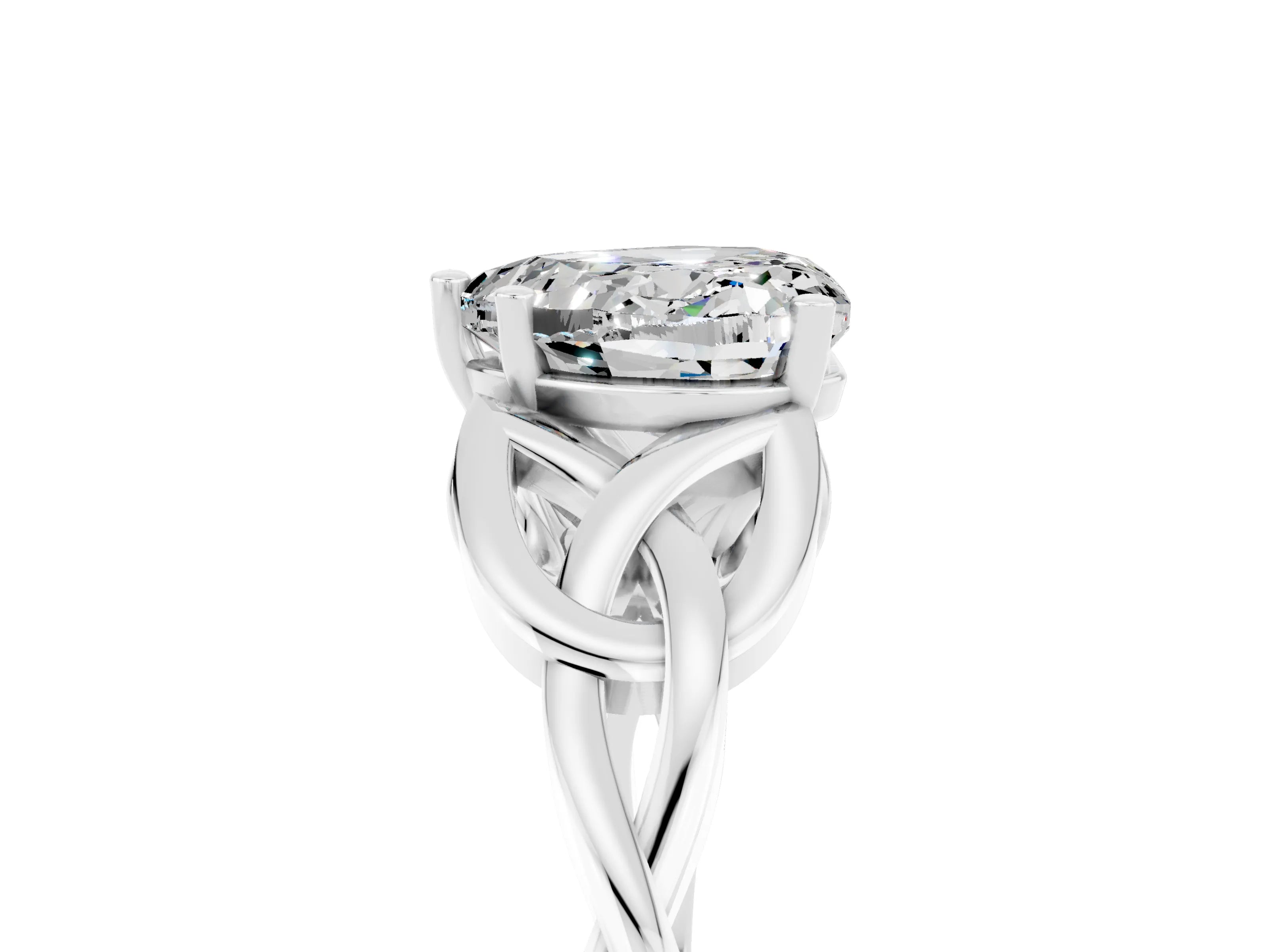 White gold Heart Cut Moissanite Solitaire Celtic Knot Ring with Four-Prong Setting_17