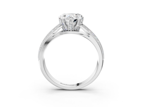 White gold Heart Cut Moissanite   Solitaire Diamond Ring with Milgrain Pavé Band and Four-Prong Setting_20