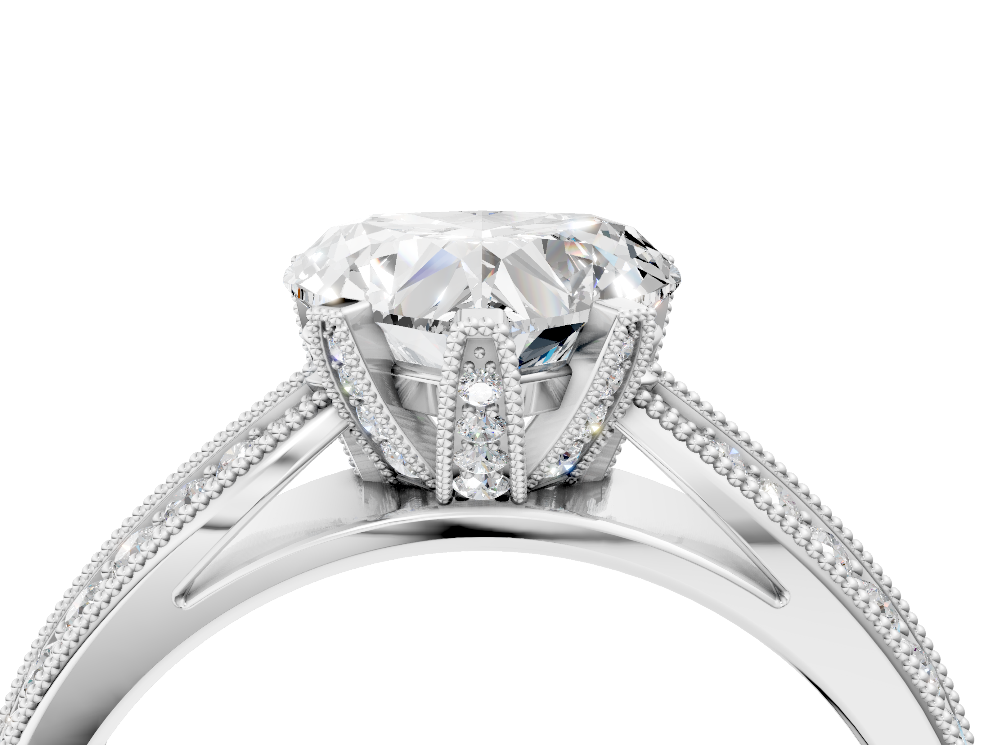 White gold Heart Cut Moissanite   Solitaire Diamond Ring with Milgrain Pavé Band and Four-Prong Setting_21