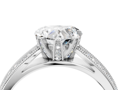 White gold Heart Cut Moissanite   Solitaire Diamond Ring with Milgrain Pavé Band and Four-Prong Setting_21