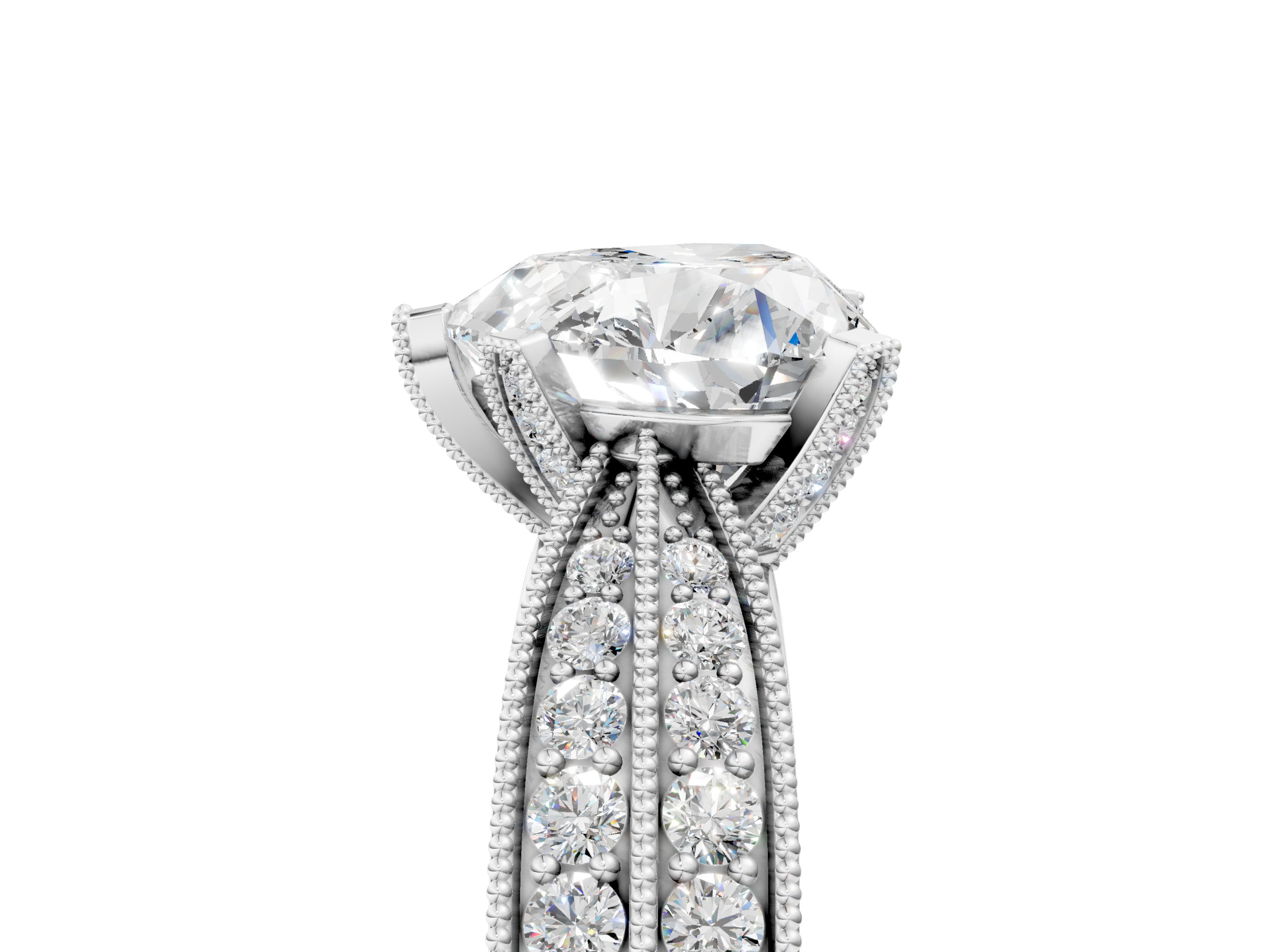 White gold Heart Cut Moissanite   Solitaire Diamond Ring with Milgrain Pavé Band and Four-Prong Setting_22