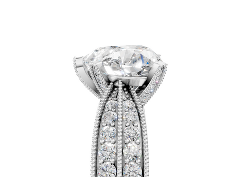 White gold Heart Cut Moissanite   Solitaire Diamond Ring with Milgrain Pavé Band and Four-Prong Setting_22