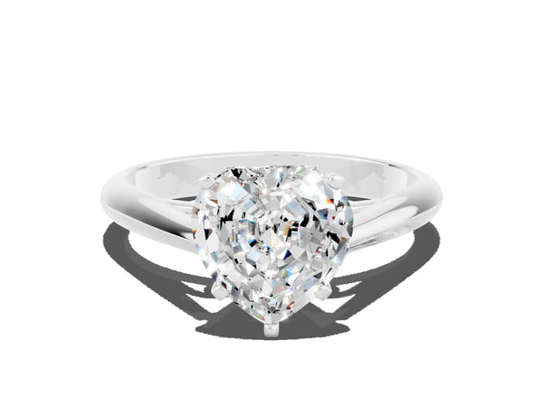 Platinum Heart Cut Moissanite Solitaire Engagement Ring with Cathedral Setting and Four-Prong Mount