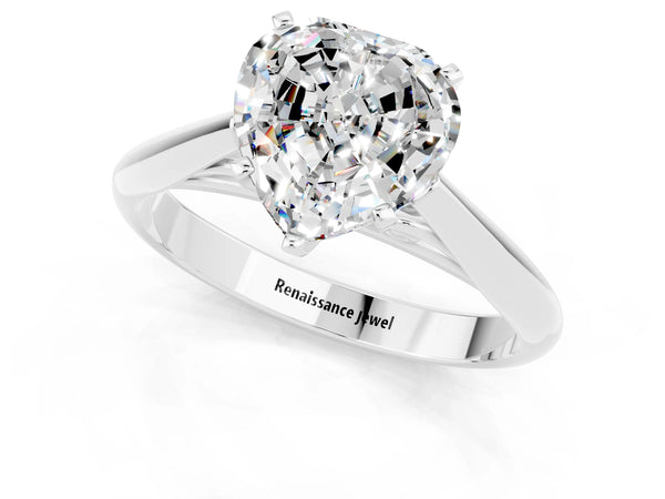 Silver Heart Cut Moissanite Solitaire Engagement Ring with Cathedral Setting and Four-Prong Mount
