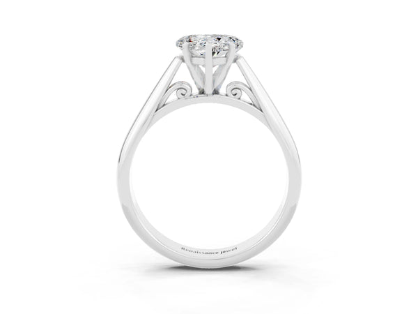 Silver Heart Cut Moissanite Solitaire Engagement Ring with Cathedral Setting and Four-Prong Mount