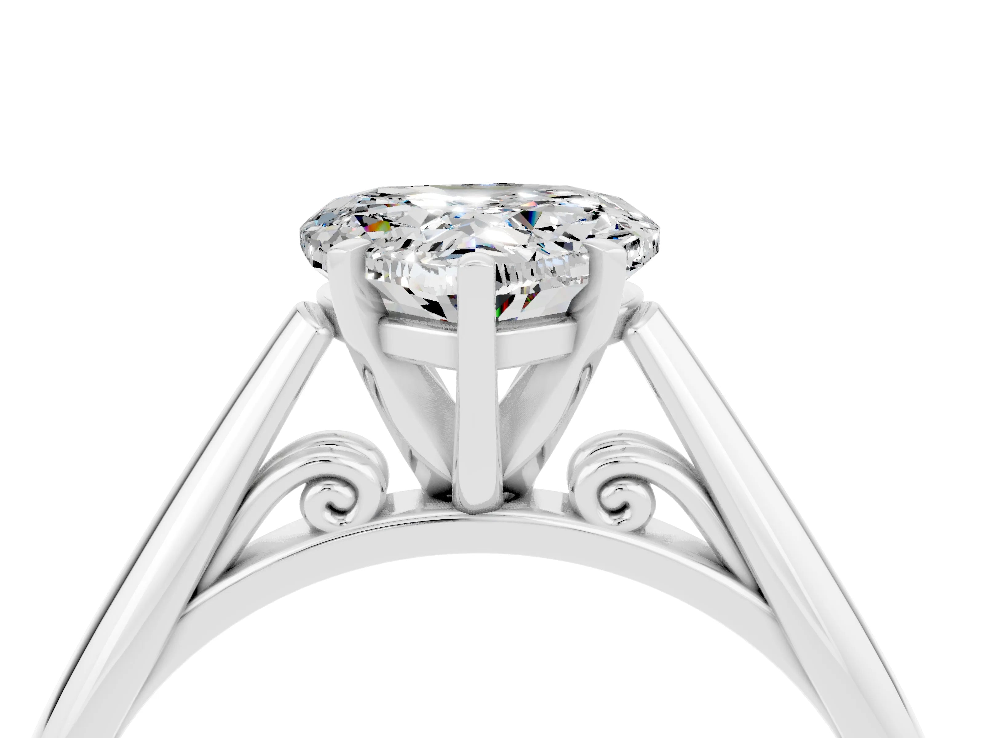 White gold Heart Cut Moissanite Solitaire Engagement Ring with Cathedral Setting and Four-Prong Mount_16
