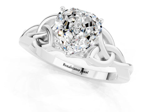 White gold Heart Cut Moissanite Solitaire Engagement Ring with Celtic Knot Band and Four-Prong Setting_1