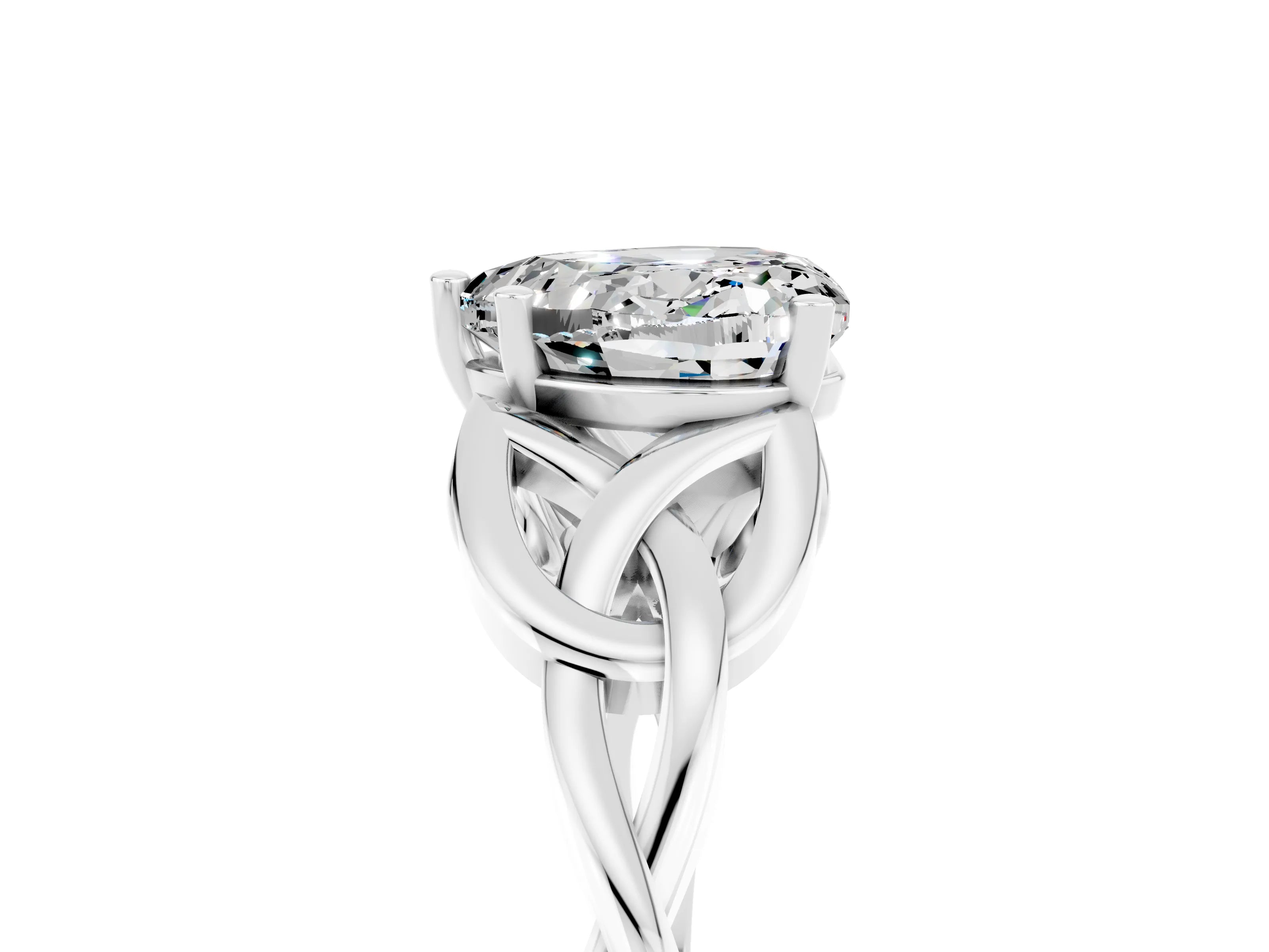 White gold Heart Cut Moissanite Solitaire Engagement Ring with Celtic Knot Band and Four-Prong Setting_5