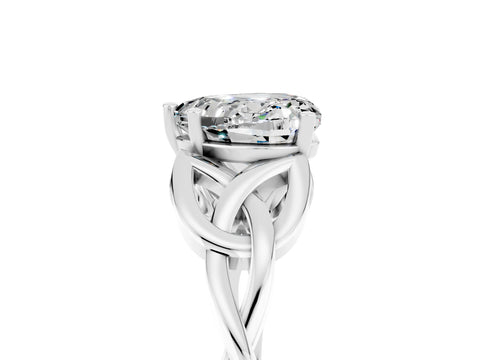 White gold Heart Cut Moissanite Solitaire Engagement Ring with Celtic Knot Band and Four-Prong Setting_5