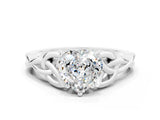 White gold Heart Cut Moissanite Solitaire Engagement Ring with Celtic Knot Band and Four-Prong Setting
