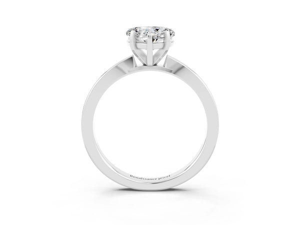White gold Heart Cut Moissanite Solitaire Engagement Ring with Classic Band and Four-Prong Setting