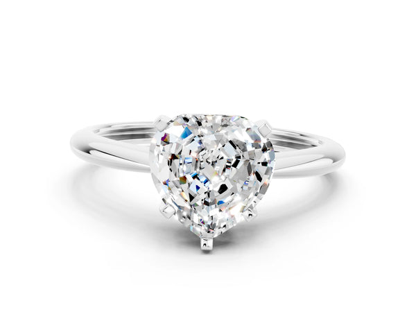 White gold Heart Cut Moissanite Solitaire Engagement Ring with Classic Band and Four-Prong Setting