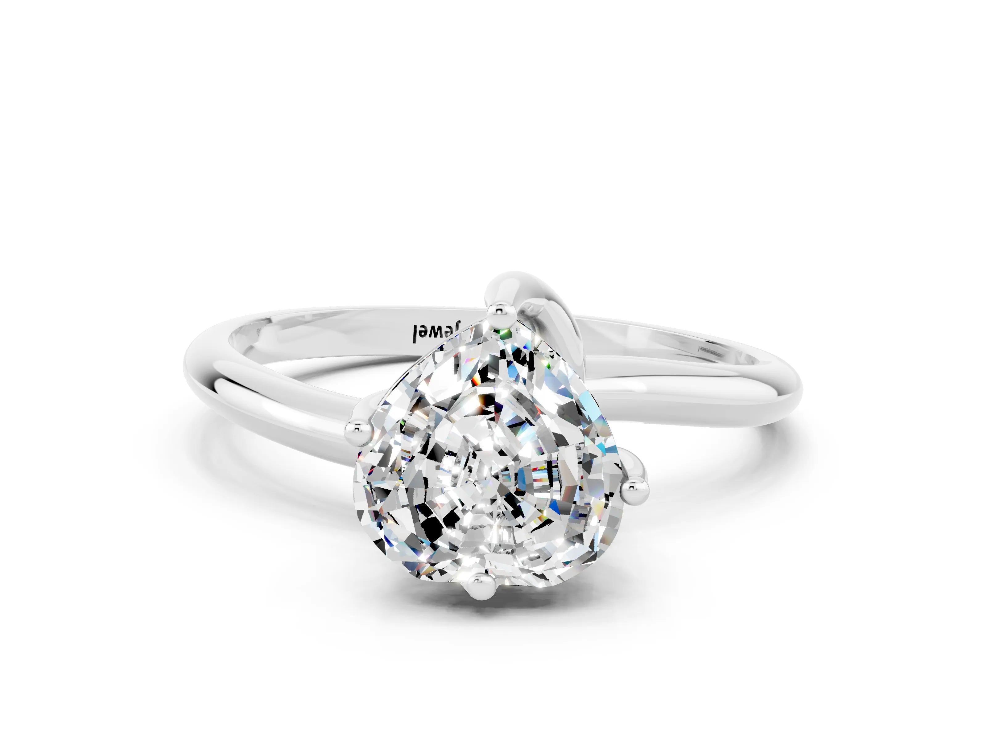 White gold Heart Cut Moissanite Solitaire Engagement Ring with Four-Prong Setting and Classic Band_12