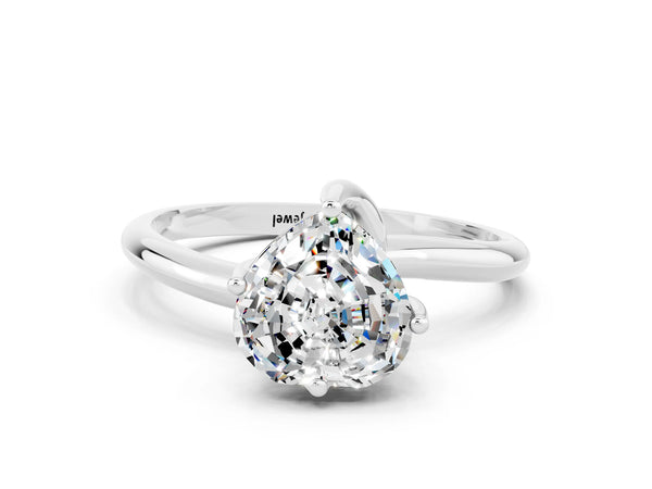 Platinum Heart Cut Moissanite Solitaire Engagement Ring with Four-Prong Setting and Classic Band
