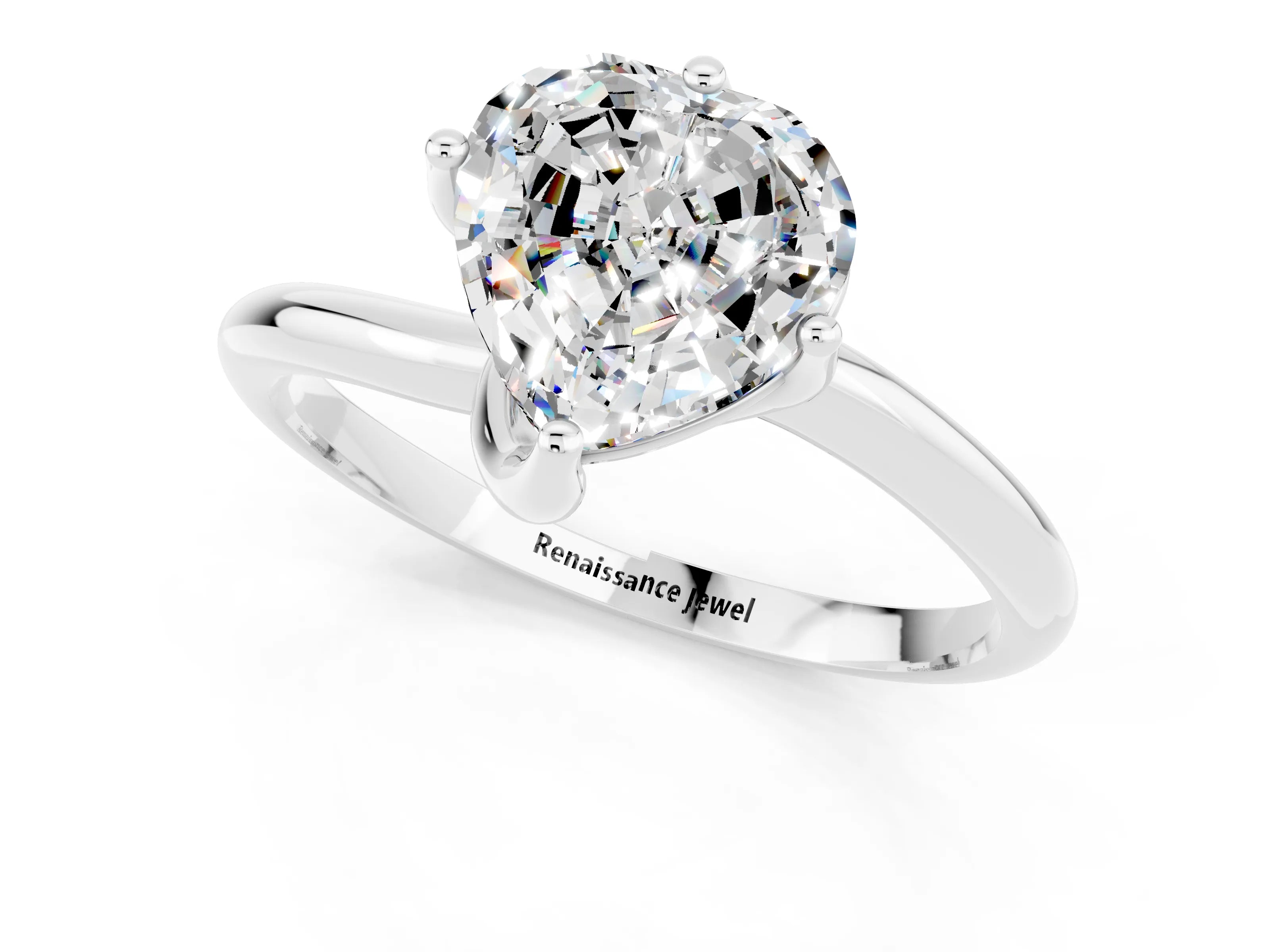 White gold Heart Cut Moissanite Solitaire Engagement Ring with Four-Prong Setting and Classic Band_13