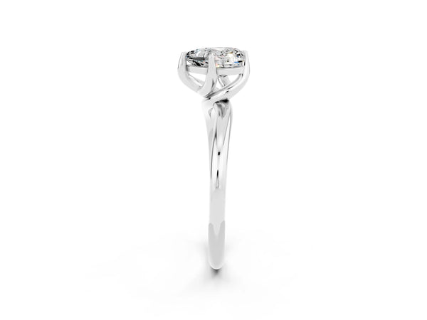 White gold Heart Cut Moissanite Solitaire Engagement Ring with Four-Prong Setting and Classic Band