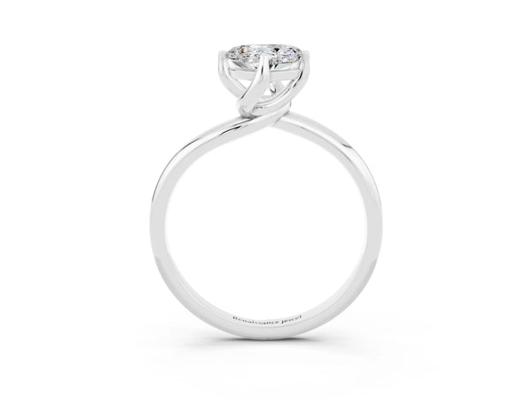 Silver Heart Cut Moissanite Solitaire Engagement Ring with Four-Prong Setting and Classic Band