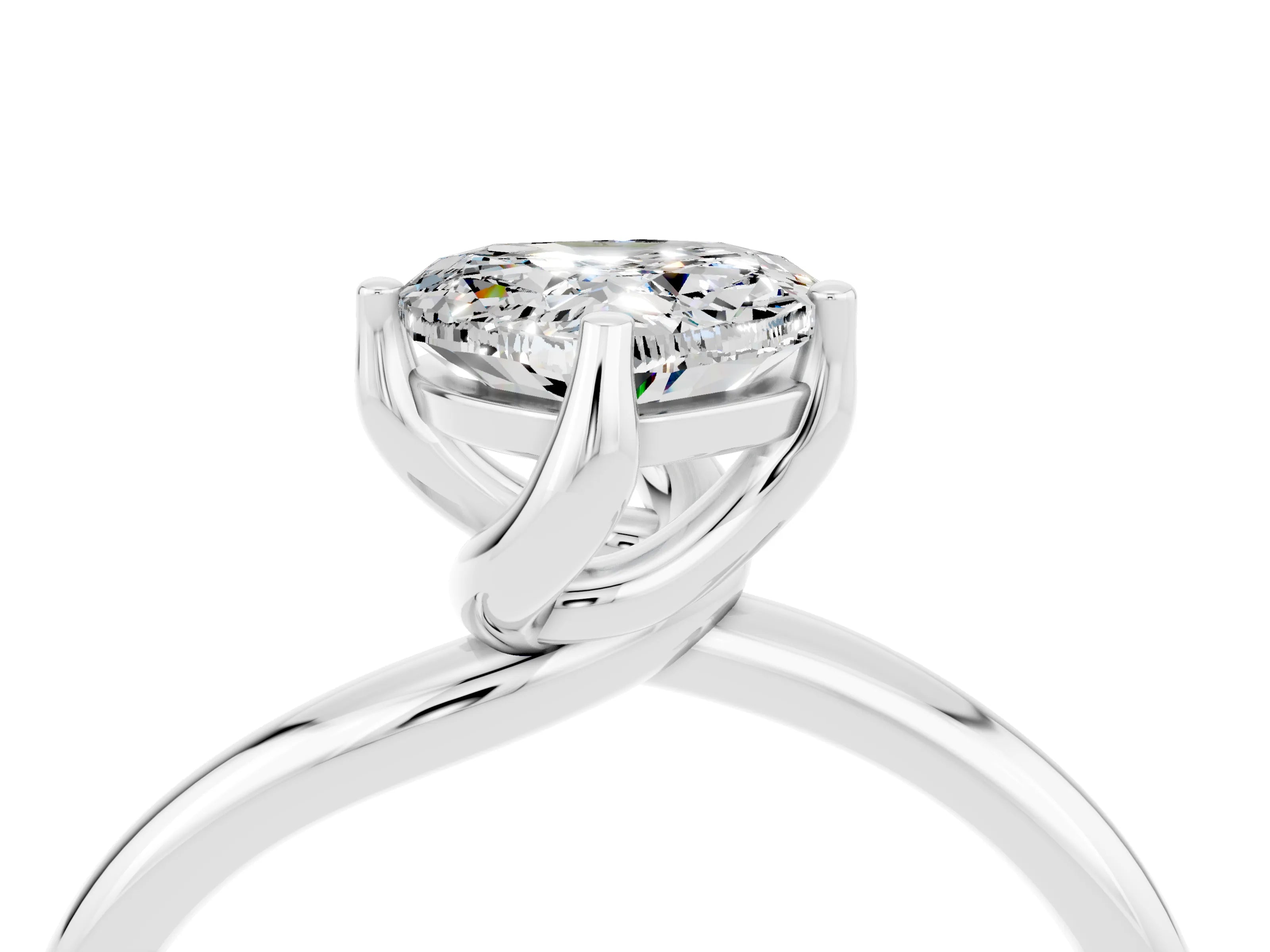 White gold Heart Cut Moissanite Solitaire Engagement Ring with Four-Prong Setting and Classic Band_16