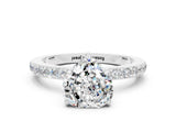 White gold Heart Cut Moissanite Solitaire Engagement Ring with Pavé Band and Four-Prong Setting