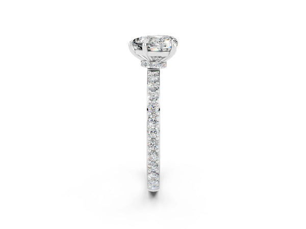 White gold Heart Cut Moissanite Solitaire Engagement Ring with Pavé Band and Four-Prong Setting