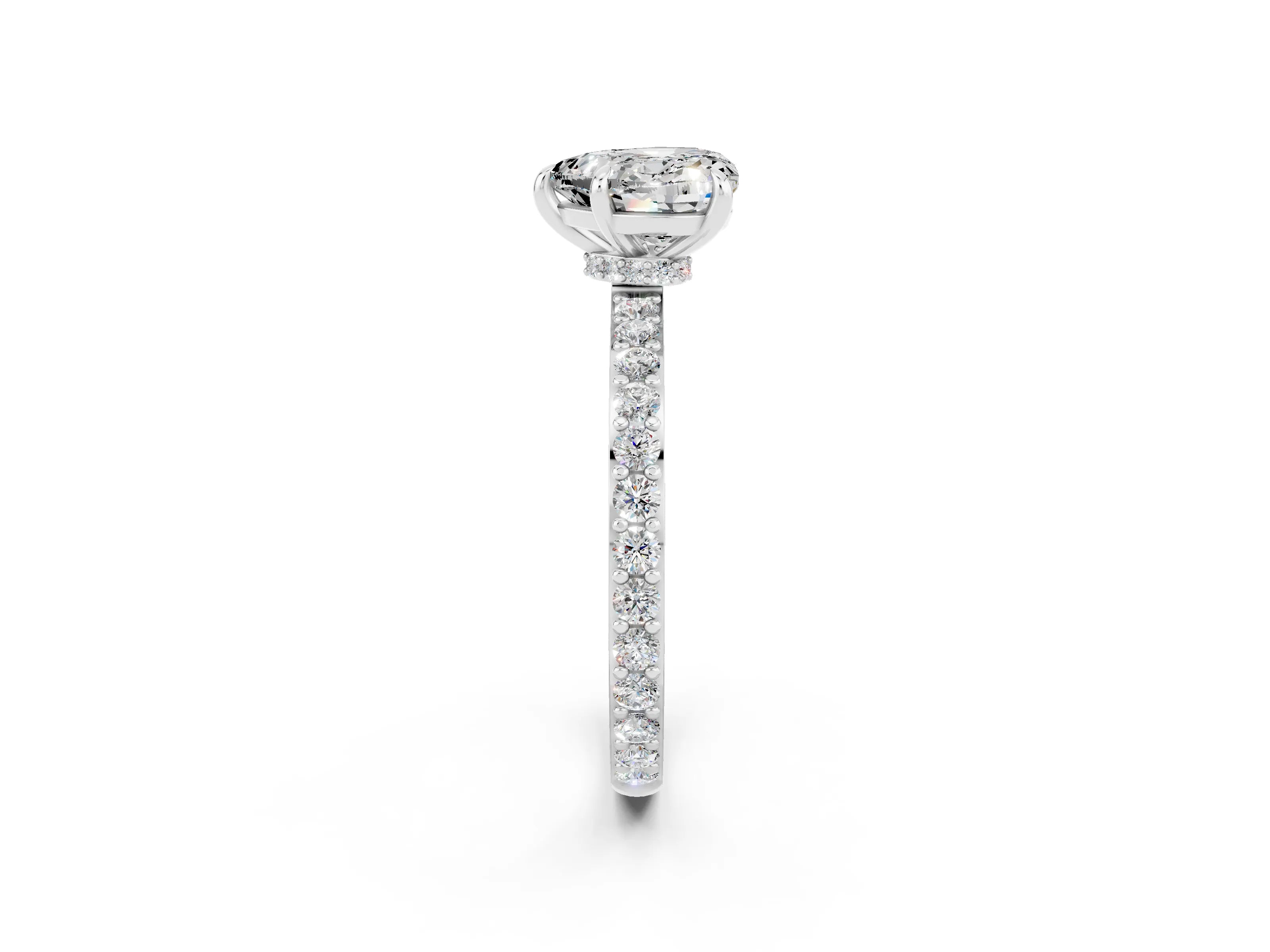 White gold Heart Cut Moissanite Solitaire Engagement Ring with Pavé Band and Four-Prong Setting_2