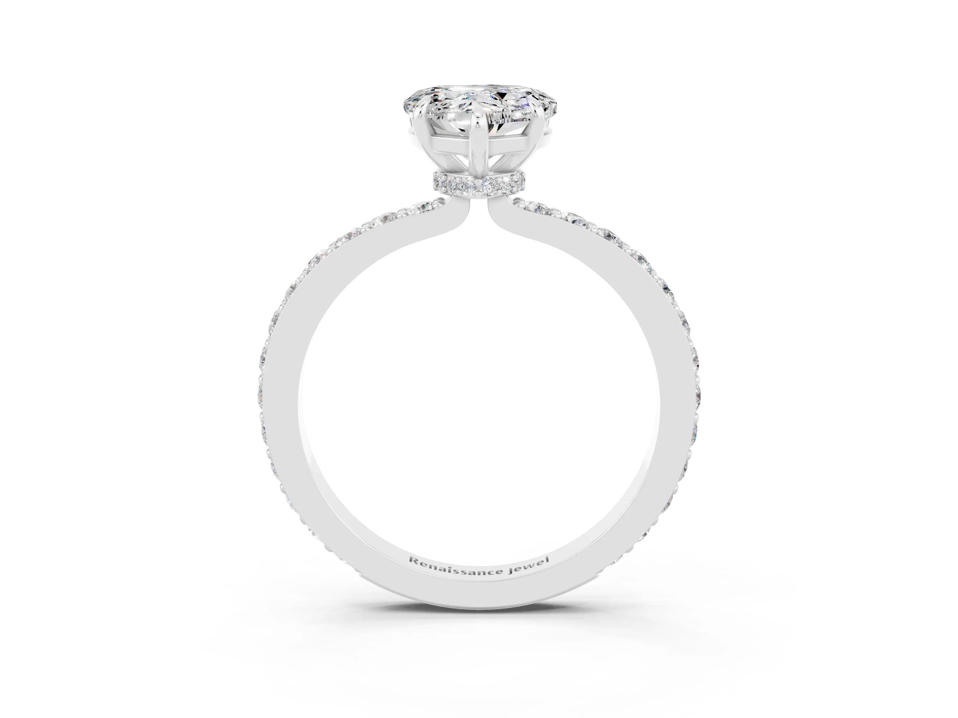 White gold Heart Cut Moissanite Solitaire Engagement Ring with Pavé Band and Four-Prong Setting_3