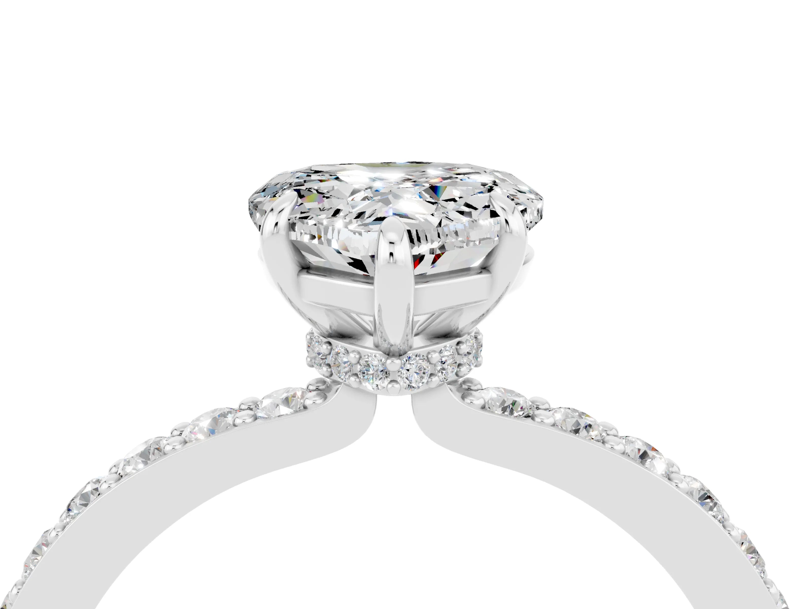 White gold Heart Cut Moissanite Solitaire Engagement Ring with Pavé Band and Four-Prong Setting_4