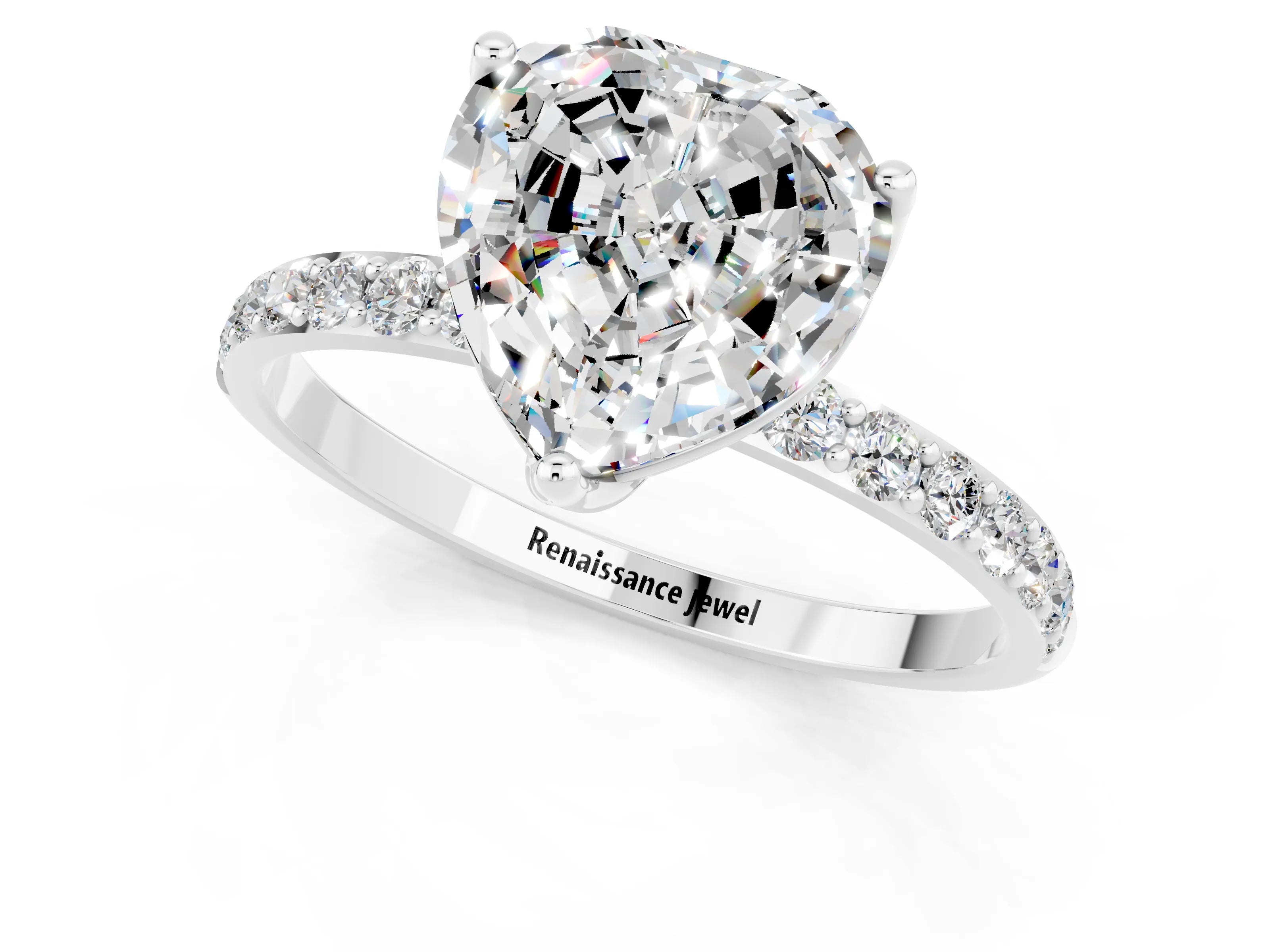 White gold Heart Cut Moissanite Solitaire Engagement Ring with Pavé Band and Prong Setting_1