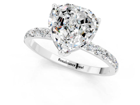 White gold Heart Cut Moissanite Solitaire Engagement Ring with Pavé Band and Prong Setting_1