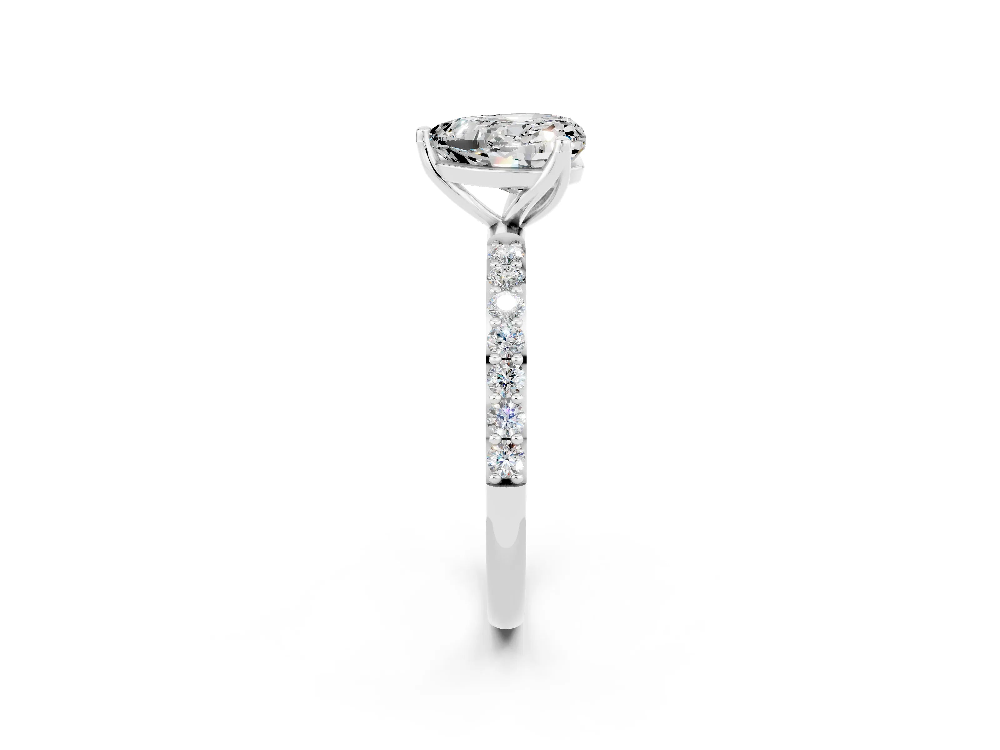 White gold Heart Cut Moissanite Solitaire Engagement Ring with Pavé Band and Prong Setting_2