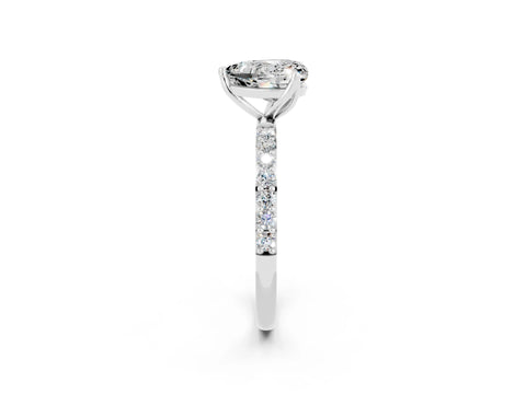 White gold Heart Cut Moissanite Solitaire Engagement Ring with Pavé Band and Prong Setting_2