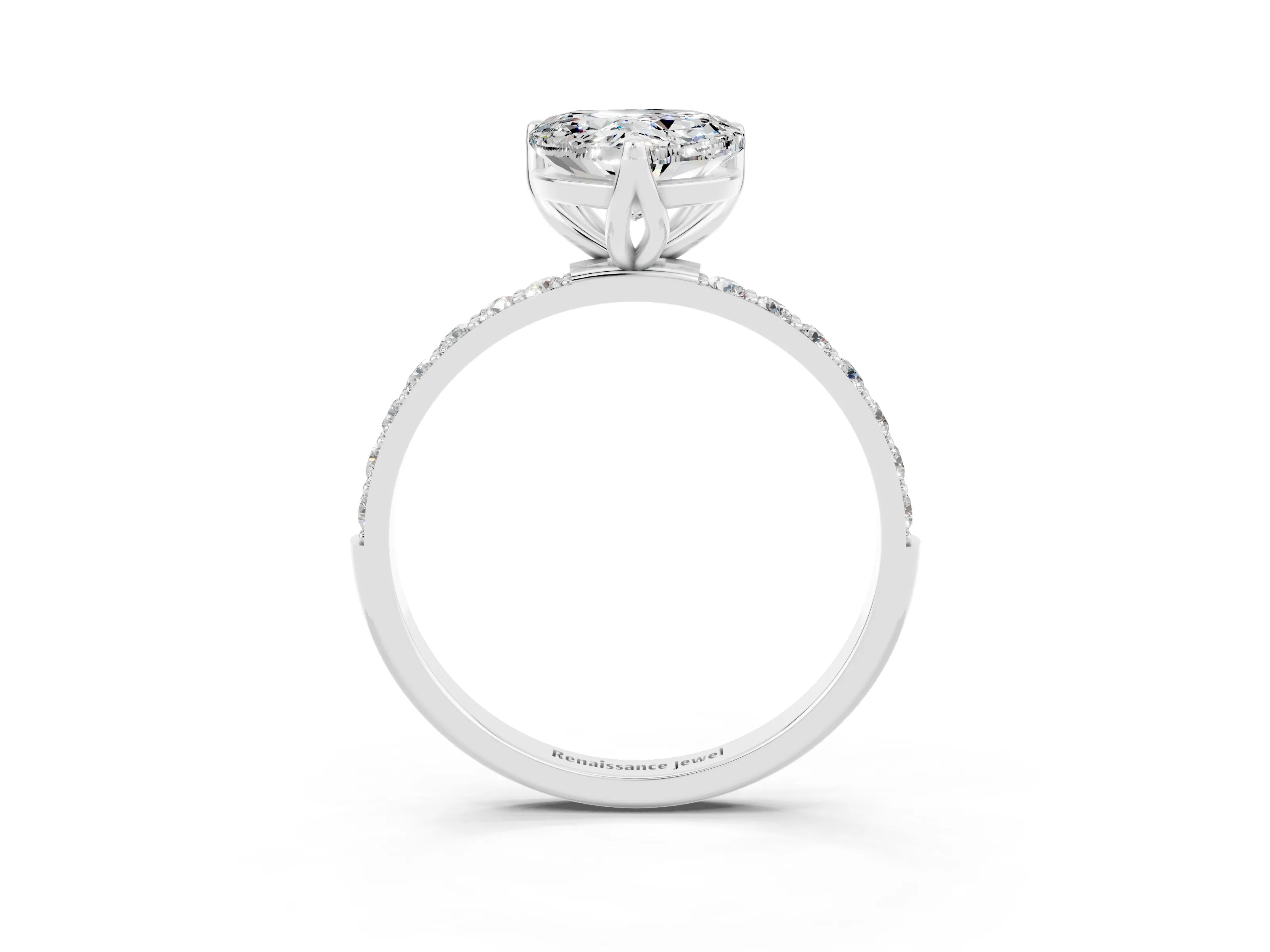 White gold Heart Cut Moissanite Solitaire Engagement Ring with Pavé Band and Prong Setting_3