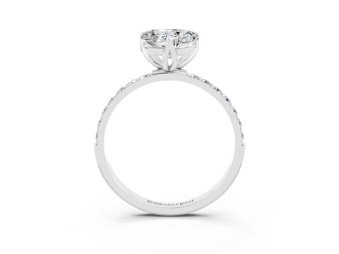 White gold Heart Cut Moissanite Solitaire Engagement Ring with Pavé Band and Prong Setting_3