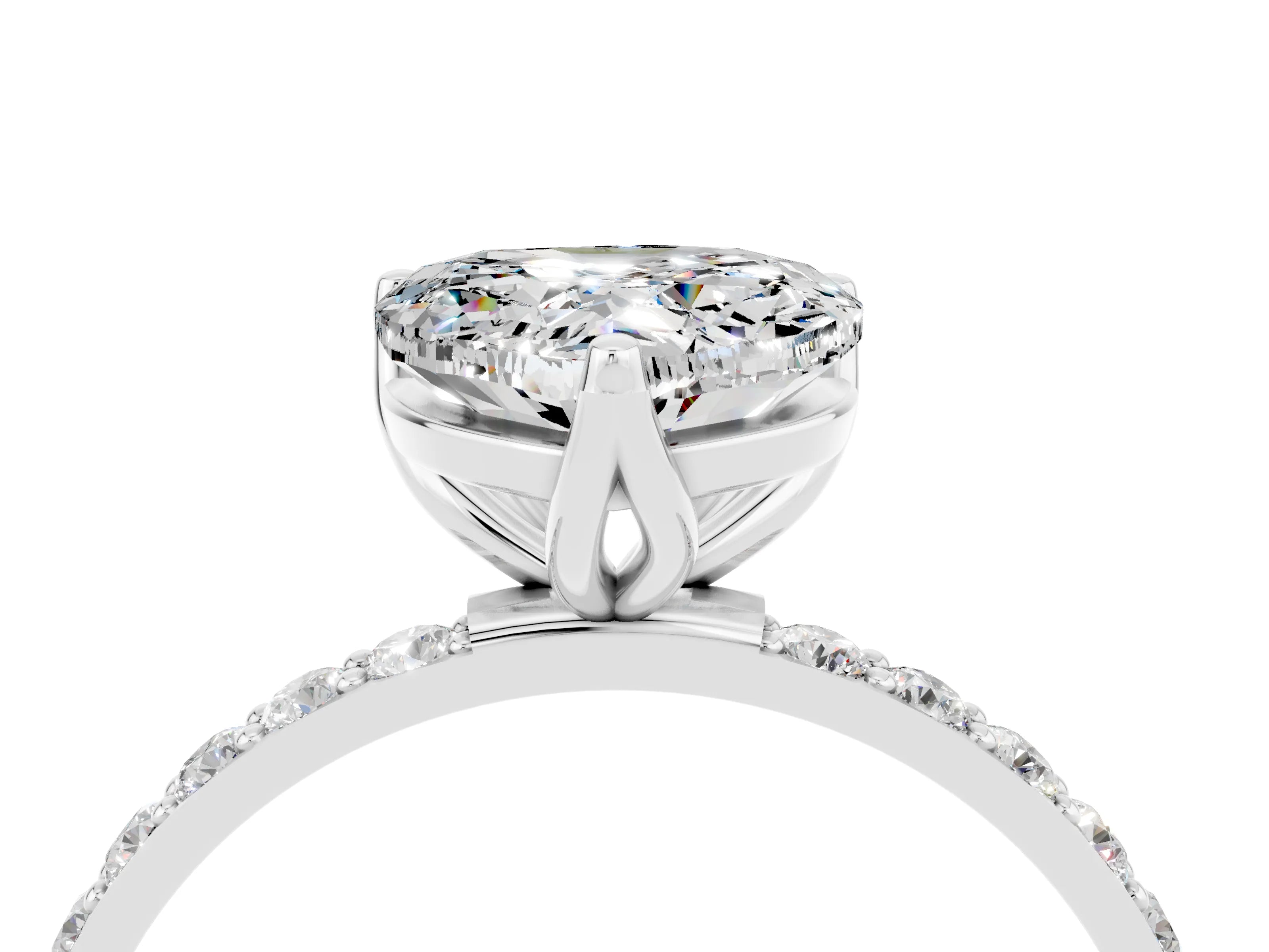 White gold Heart Cut Moissanite Solitaire Engagement Ring with Pavé Band and Prong Setting_4