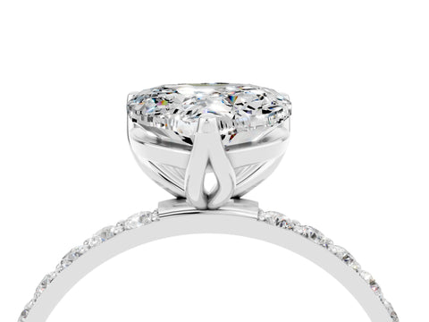 White gold Heart Cut Moissanite Solitaire Engagement Ring with Pavé Band and Prong Setting_4