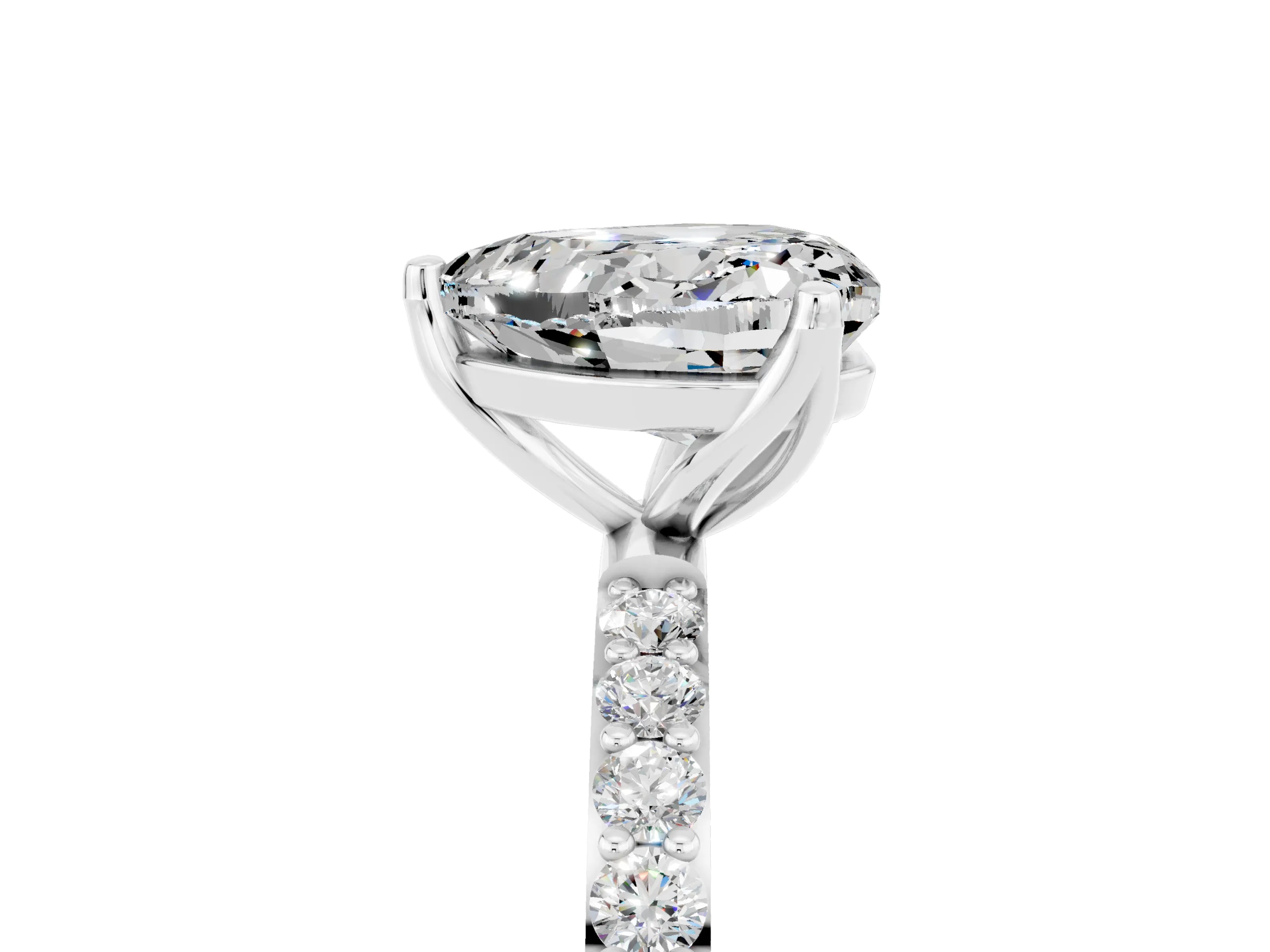 White gold Heart Cut Moissanite Solitaire Engagement Ring with Pavé Band and Prong Setting_5