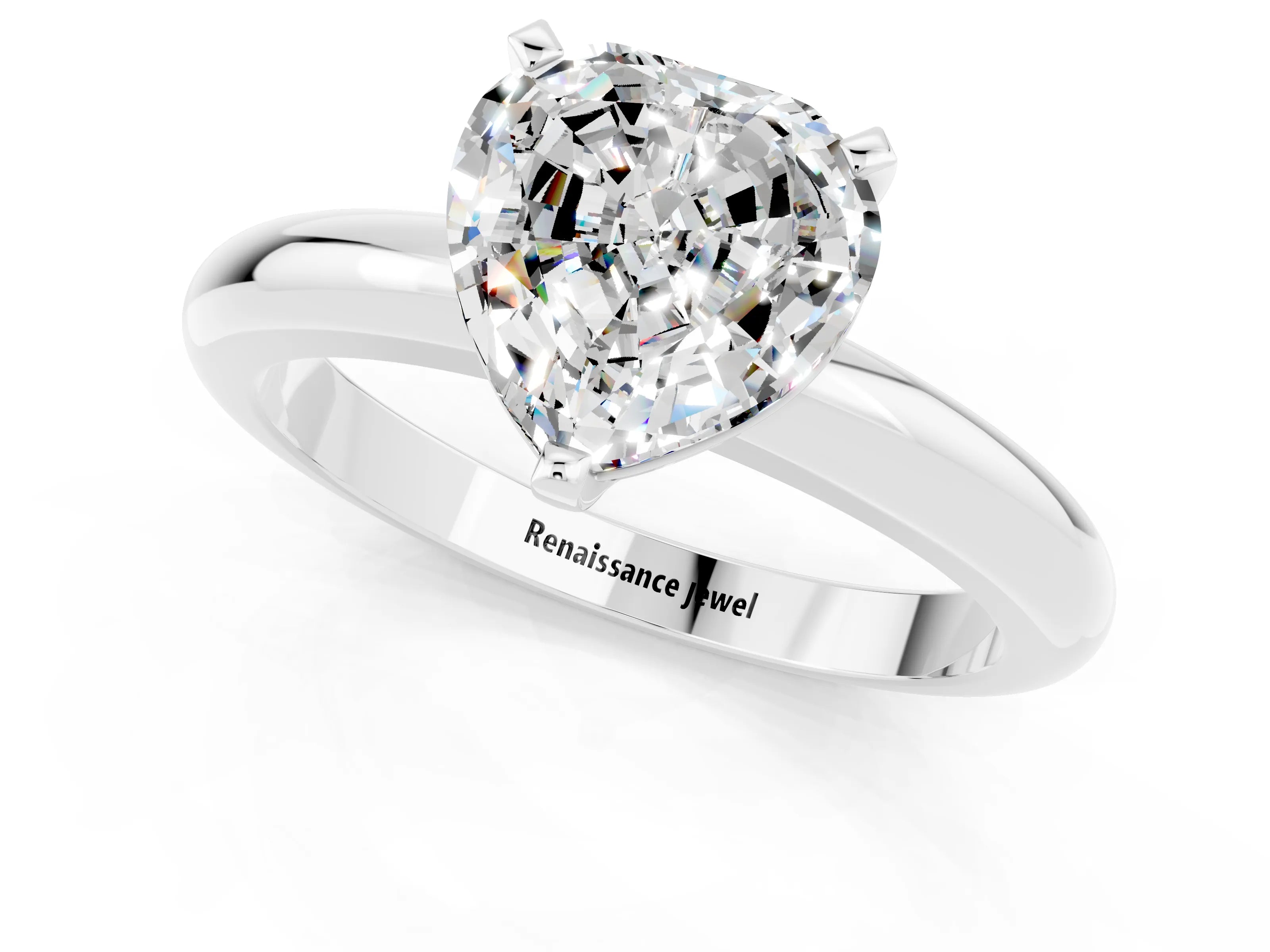 White gold Heart Cut Moissanite Solitaire Engagement Ring with Round Band and Four-Prong Setting_1