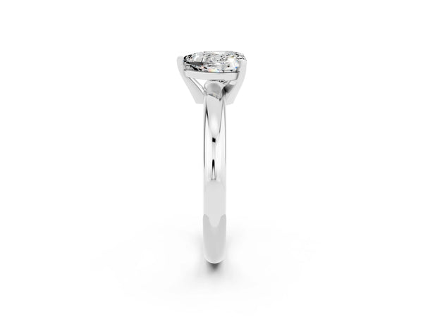 Silver Heart Cut Moissanite Solitaire Engagement Ring with Round Band and Four-Prong Setting